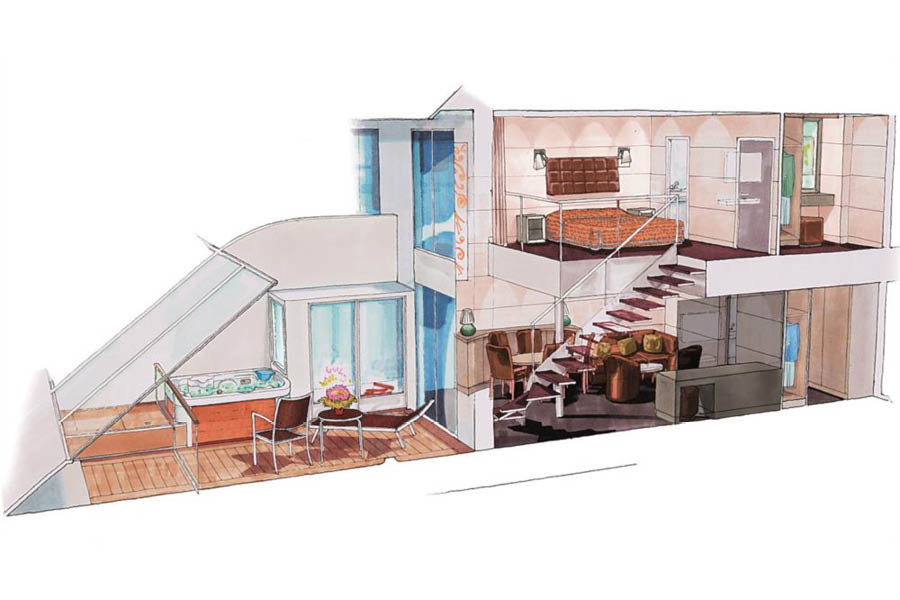 План каюты Duplex Yacht Club Suite на лайнерах Meraviglia Class